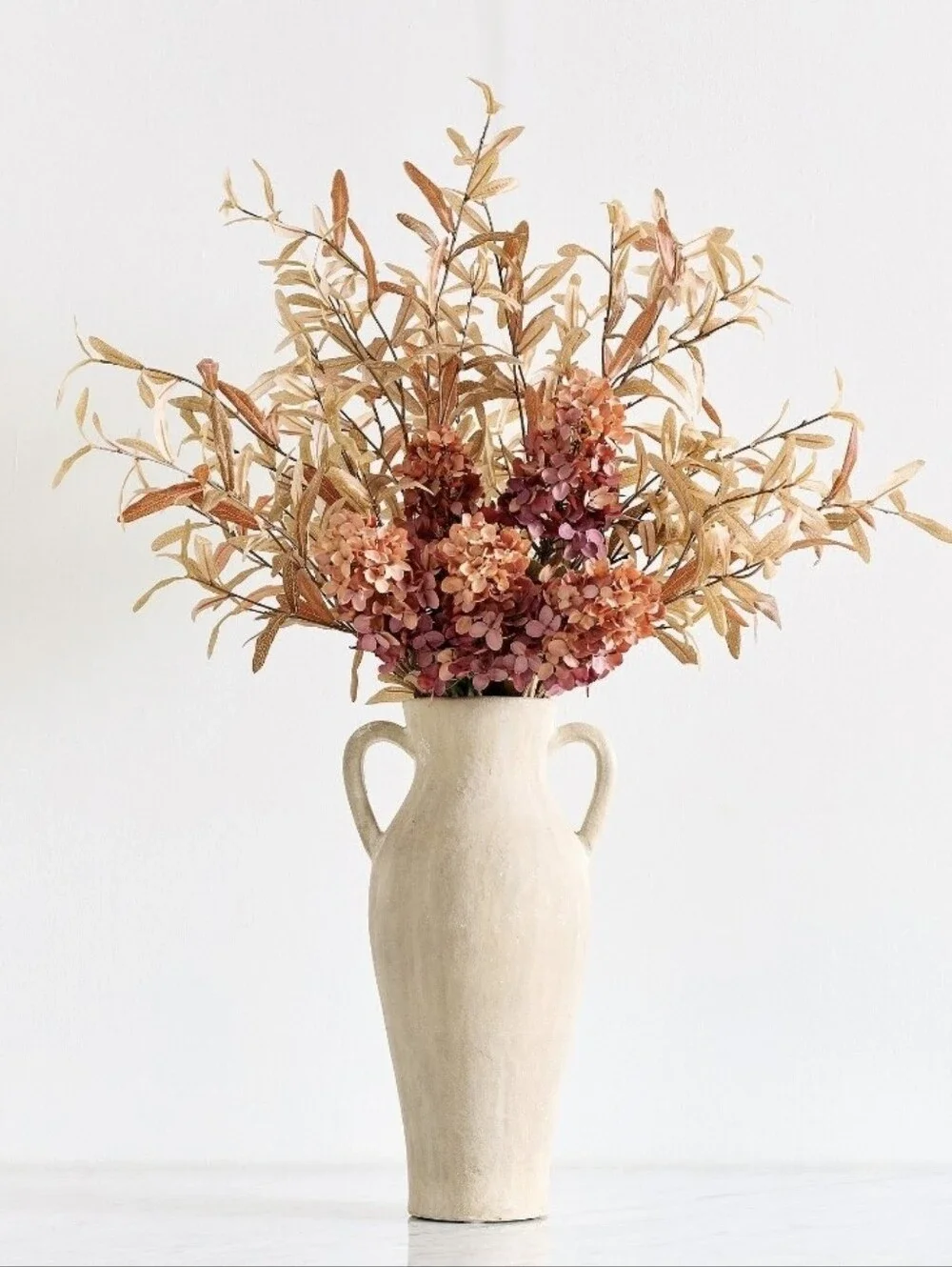 Pottery Barn Tan Olive and Pink Hydrangea Faux Bundle